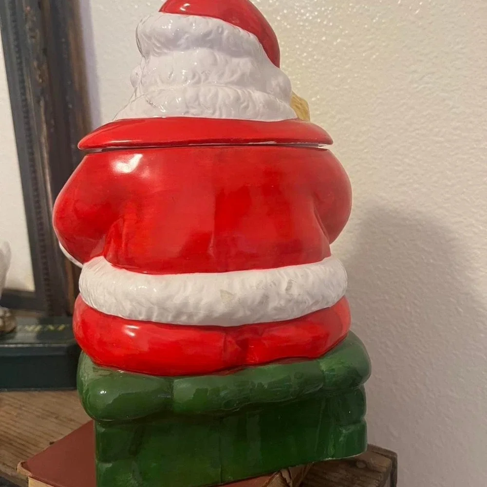 Vintage Ceramic Santa Claus Cookie Jar with Child and Presents Holiday Decor